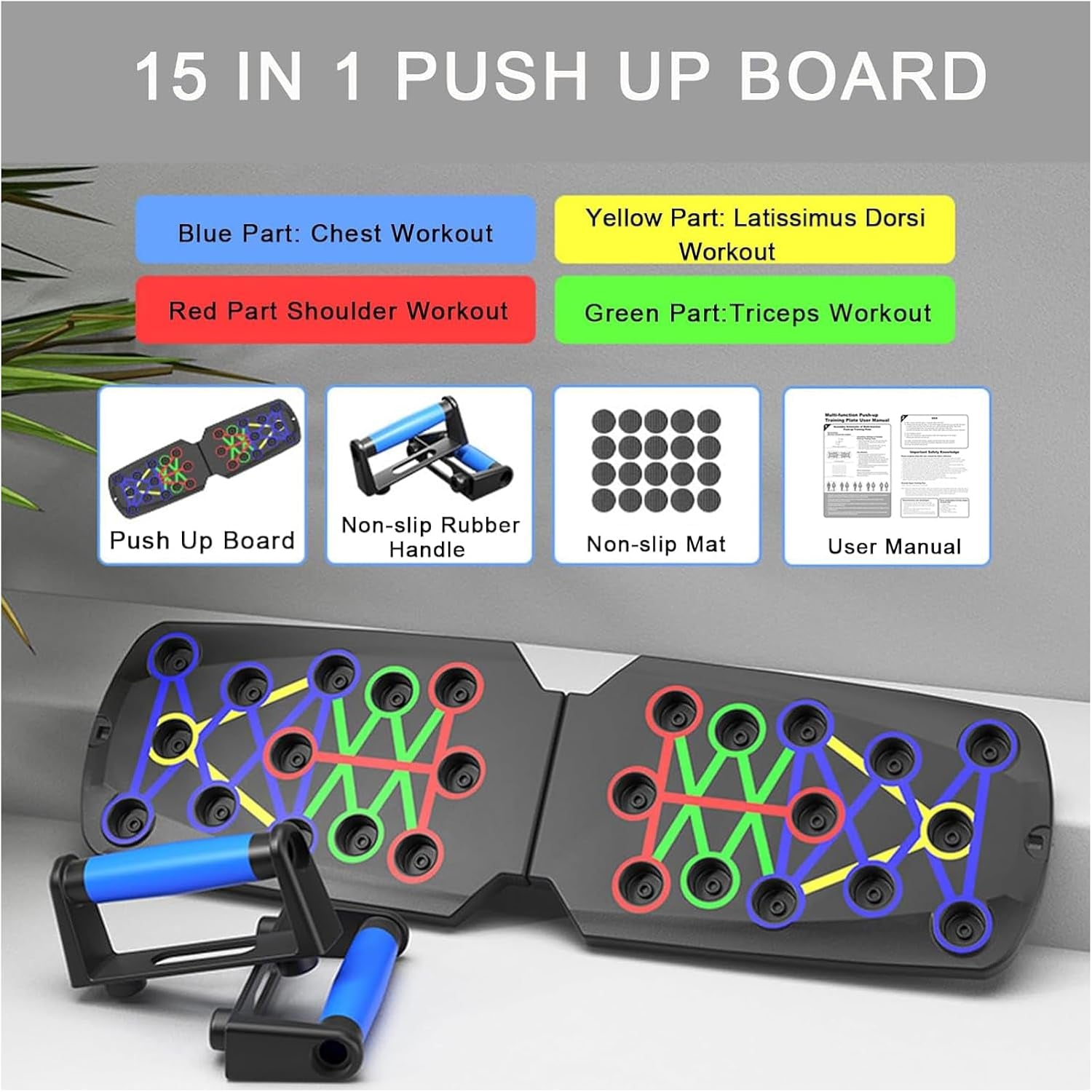 Premium 15-in-1 Push Up Board with Resistance Bands
