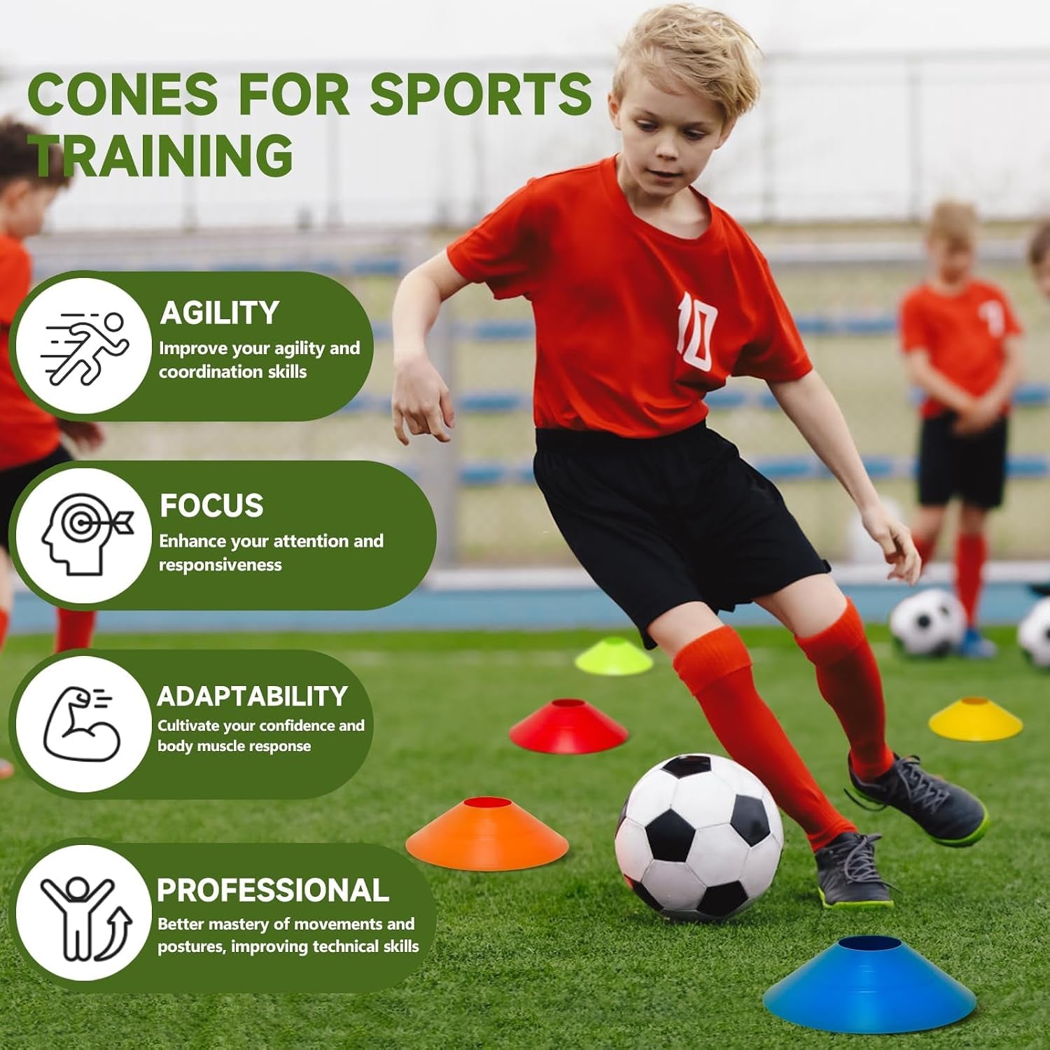 Premium Soccer Agility Training Cones with Mesh Carry Bag (105 PCS)