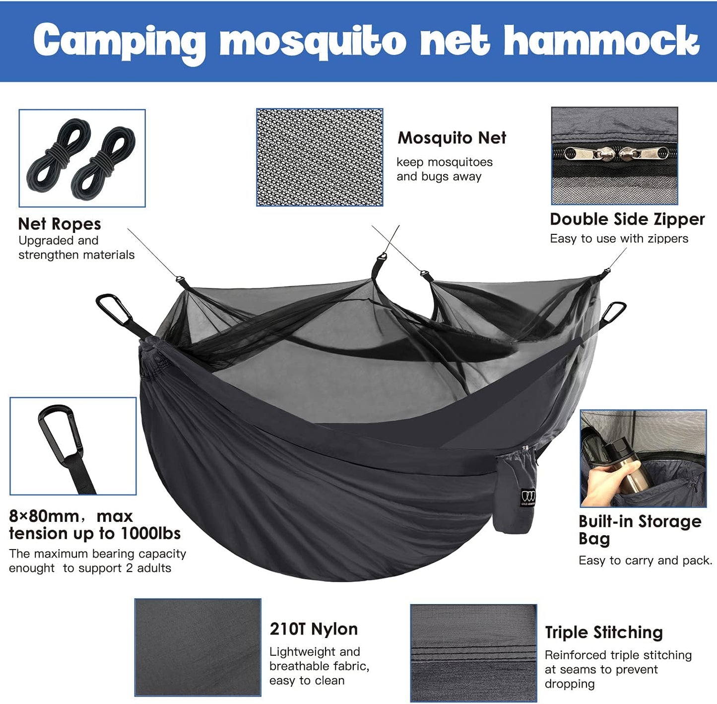 Premium Double Camping Hammock with Mosquito Net - Essential Outdoor Gear for Hiking and Travel 