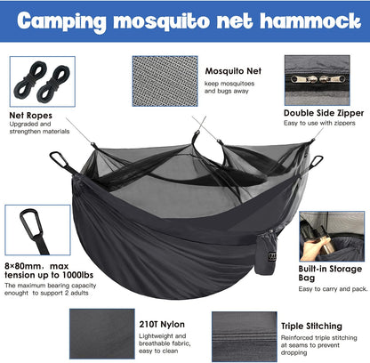 Premium Double Camping Hammock with Mosquito Net - Essential Outdoor Gear for Hiking and Travel 