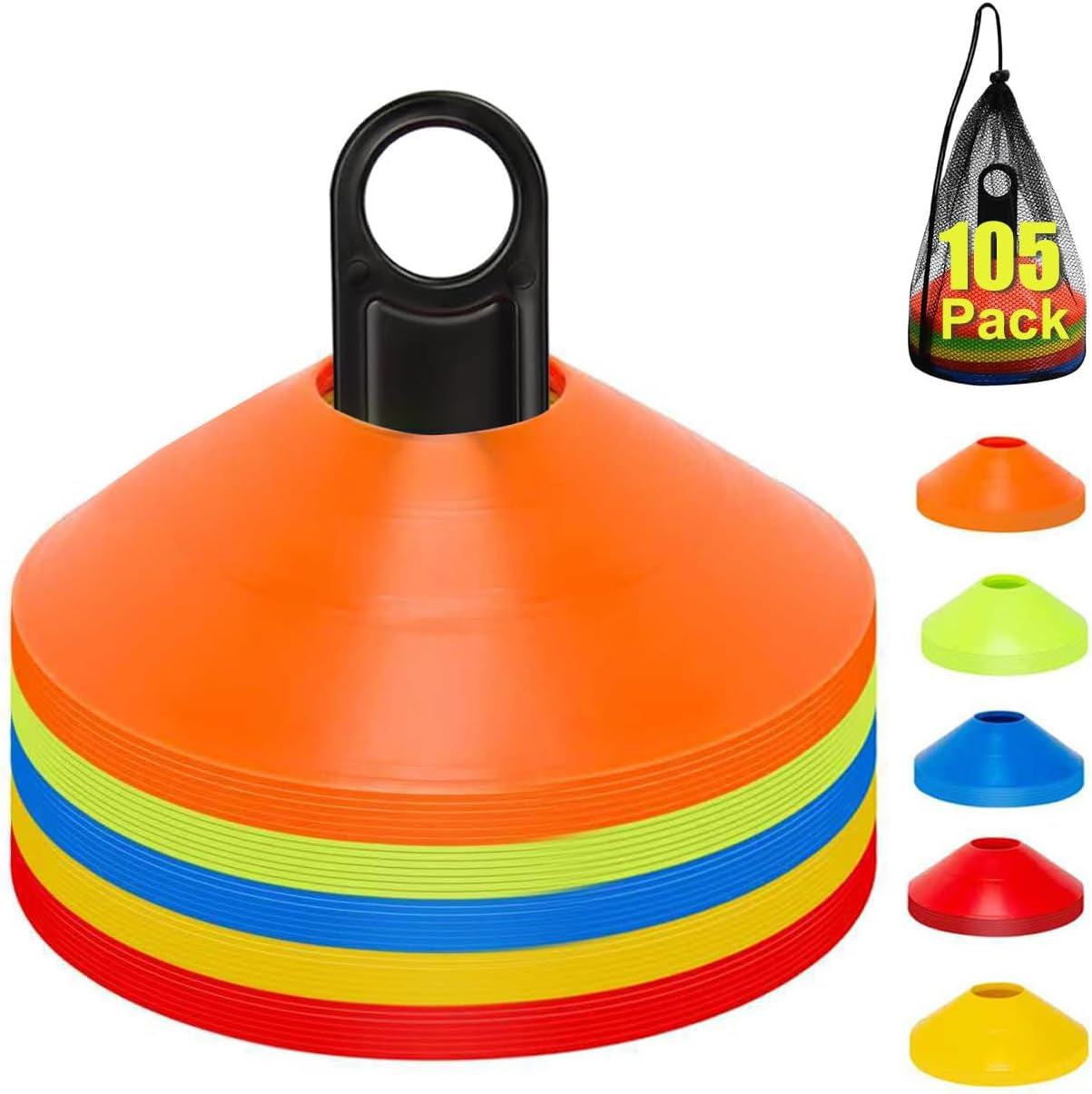 Premium Soccer Agility Training Cones with Mesh Carry Bag (105 PCS)