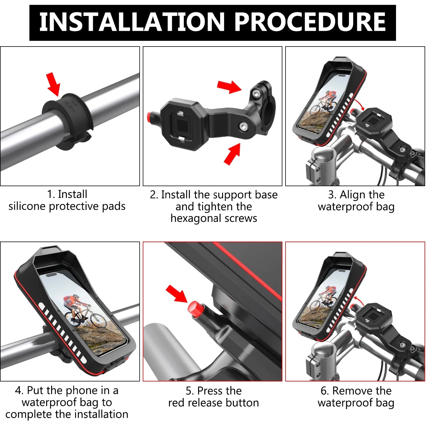 Waterproof Bike and Motorcycle Phone Mount with Touch Screen and Handlebar Base