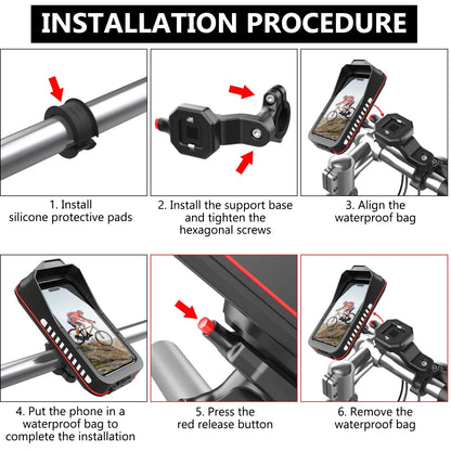 Waterproof Bike and Motorcycle Phone Mount with Touch Screen and Handlebar Base