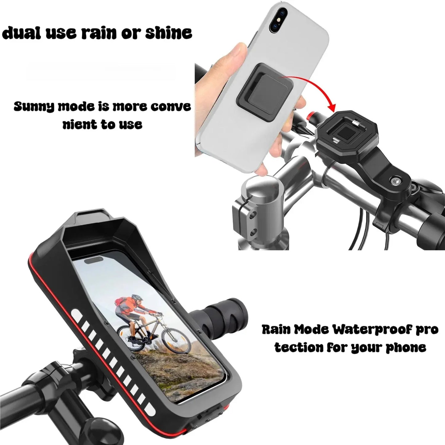 Waterproof Bike and Motorcycle Phone Mount with Touch Screen and Handlebar Base
