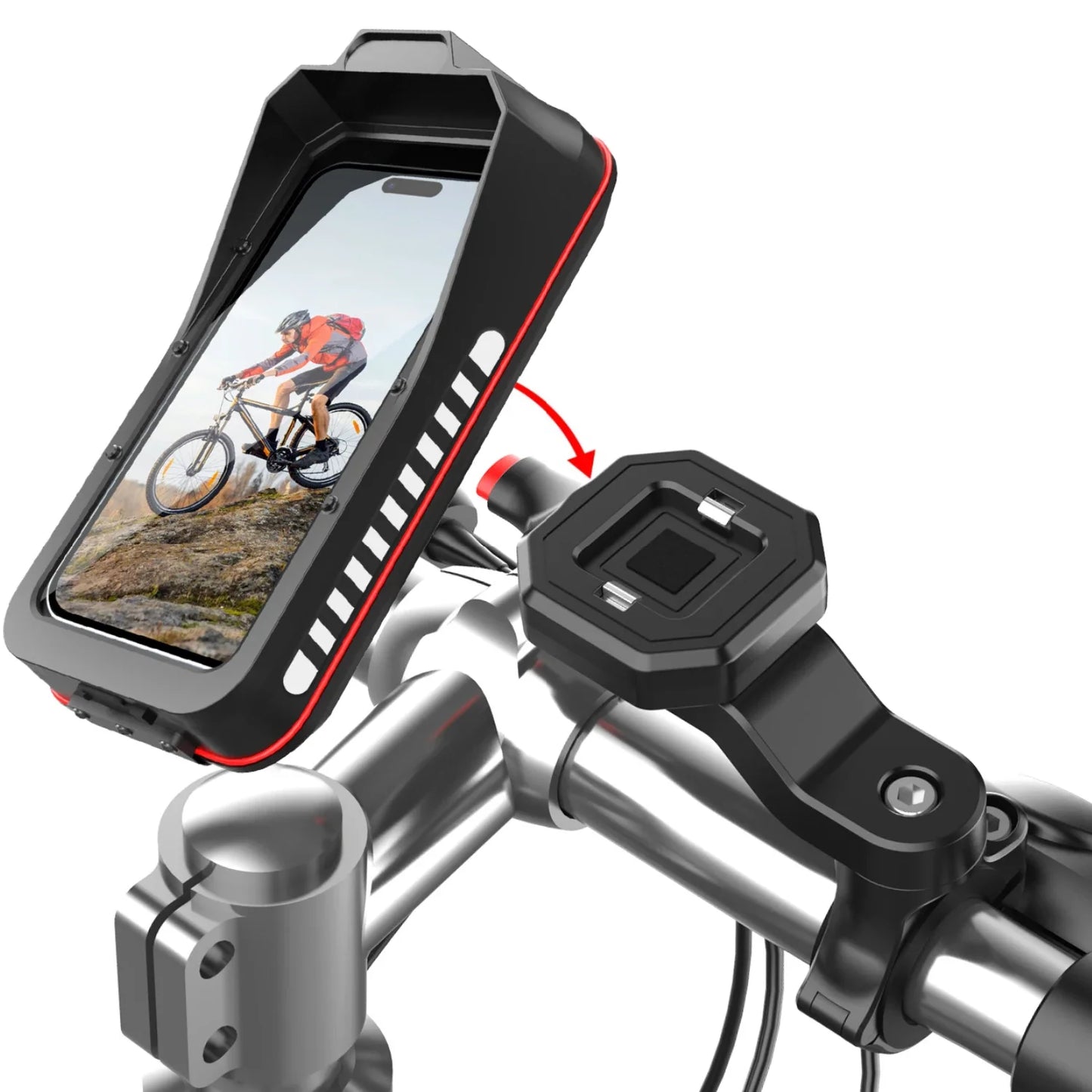 Waterproof Bike and Motorcycle Phone Mount with Touch Screen and Handlebar Base