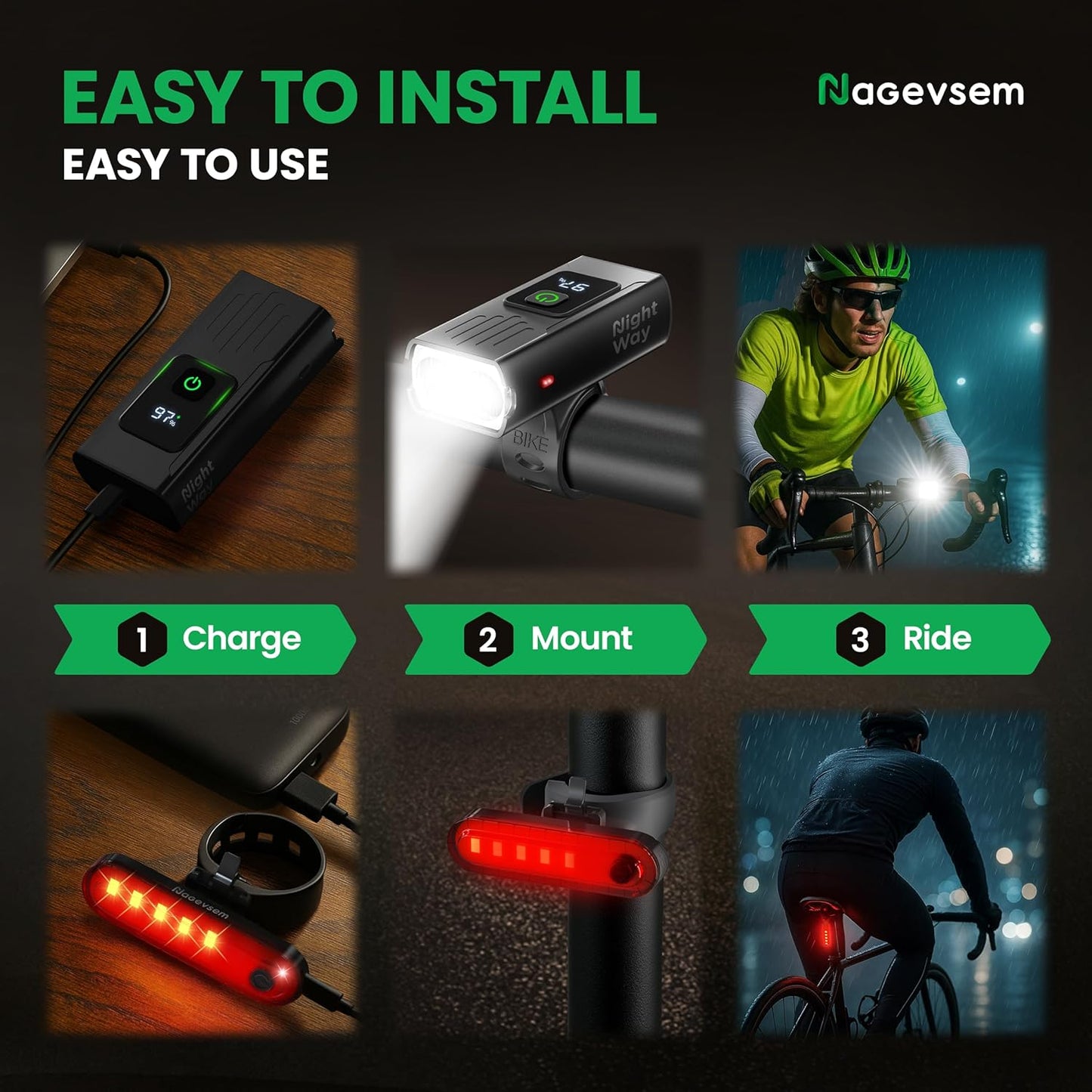 Premium USB-C Rechargeable Bike Light Set for Night Riding - Waterproof, 12+6 Modes, Ideal for Road and Mountain Cycling