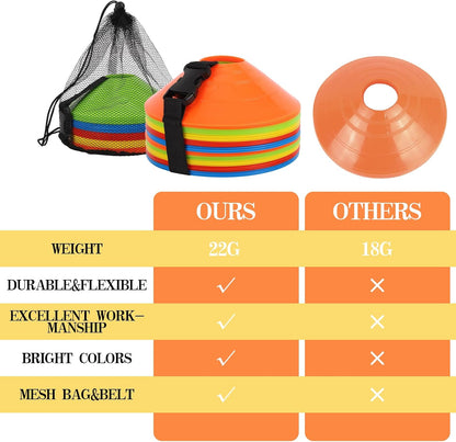 Soccer Cones 15/25/30/50 Pack with Mesh Bag & Strap-Soccer Cones for Sports Training, Football, Basketball,Running Drills-Agility Cones for Indoor and Outdoor Games