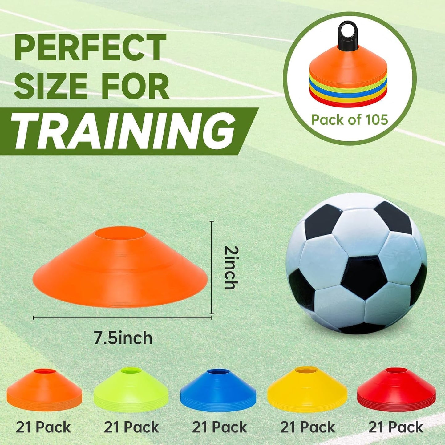 Premium Soccer Agility Training Cones with Mesh Carry Bag (105 PCS)