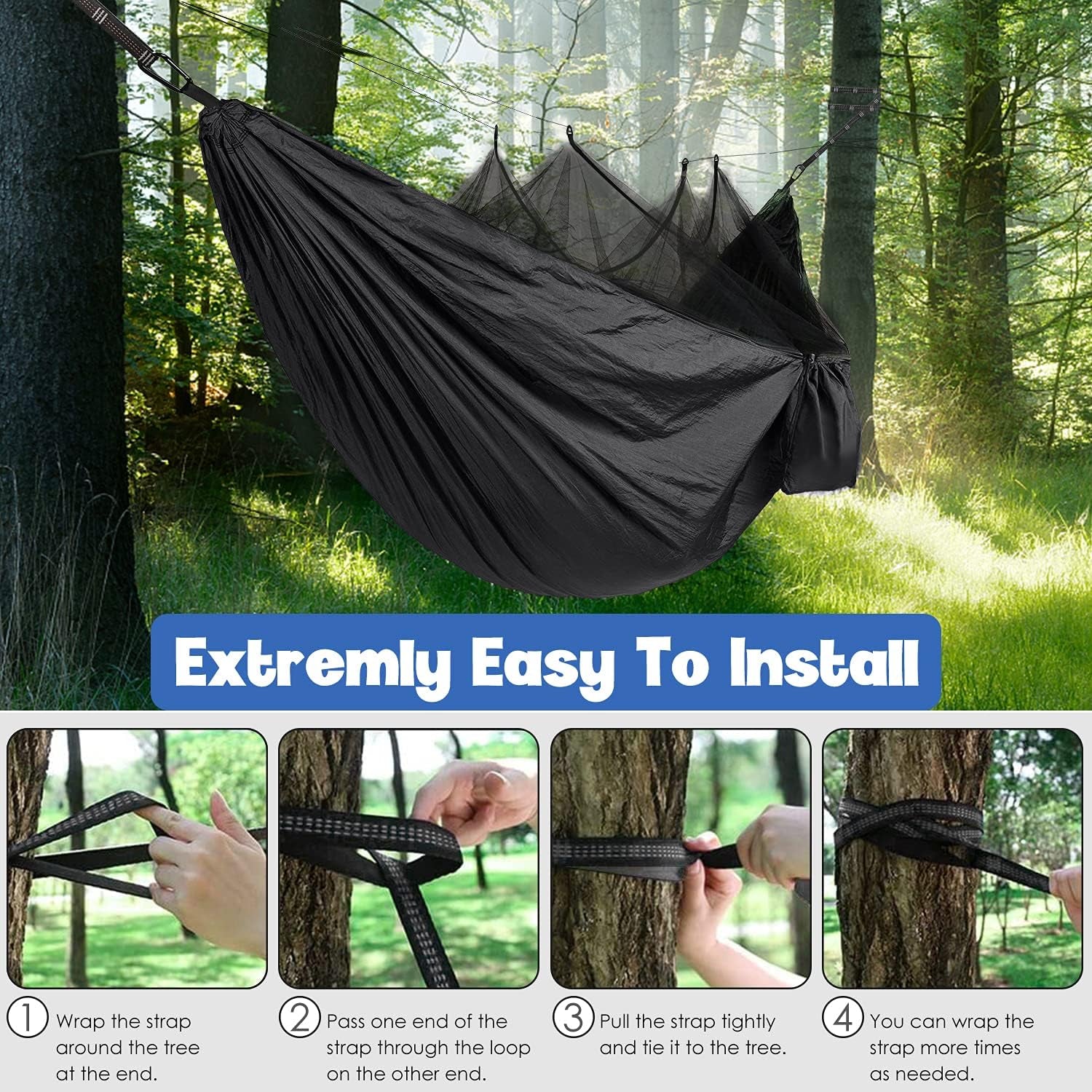 Premium Double Camping Hammock with Mosquito Net - Essential Outdoor Gear for Hiking and Travel 